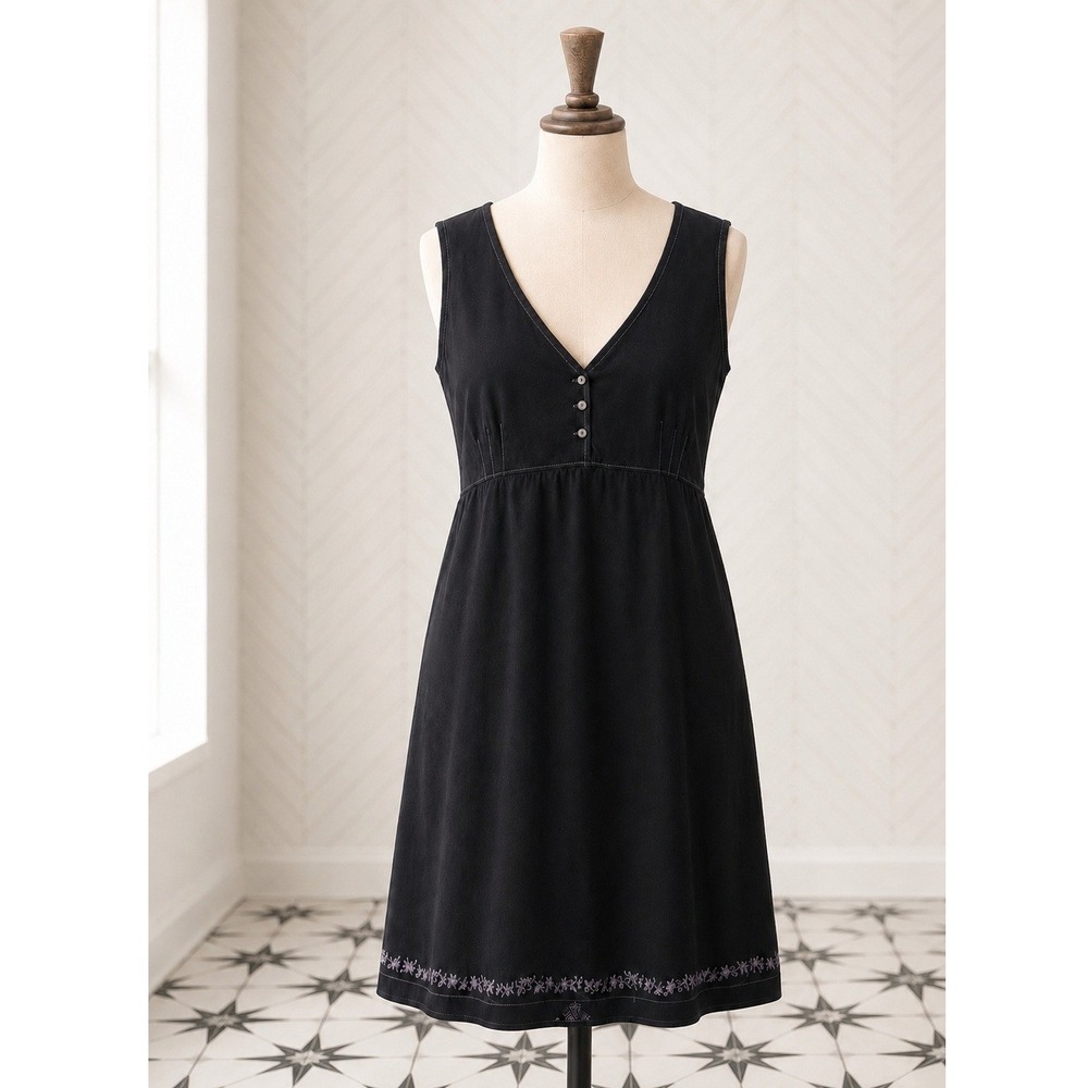 J. Jill Dress Embroidered‎ Tulle Hem Black Cotton Sleeveless Size 14